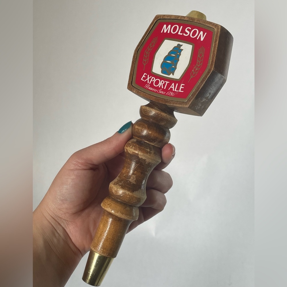 Vintage Molson Export Ale Beer Tap Handle Wood & Red/Gold Tone Fittings